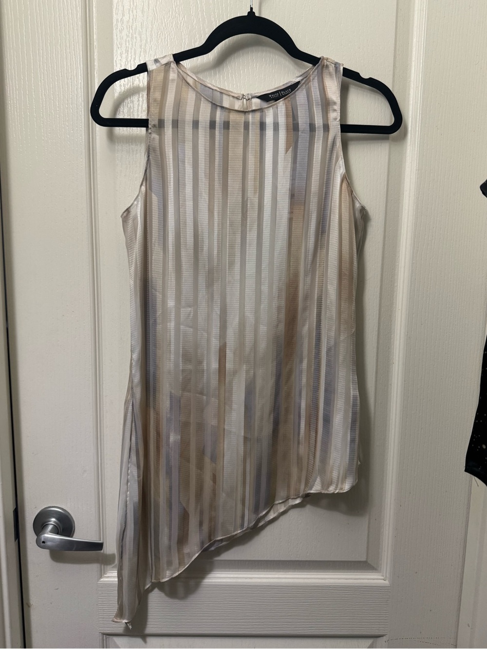 White House Black Market Beige and Cream Striped Asymmetric Sleeveless Top